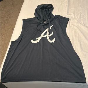Navy Sleeveless Hoodie with White Logo ATLANTA BRAVES